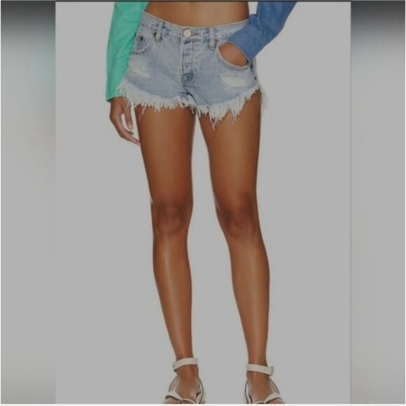 REVOLVE ONE Teaspoon Denim Fringe Distress Shorts - Picture 3 of 9